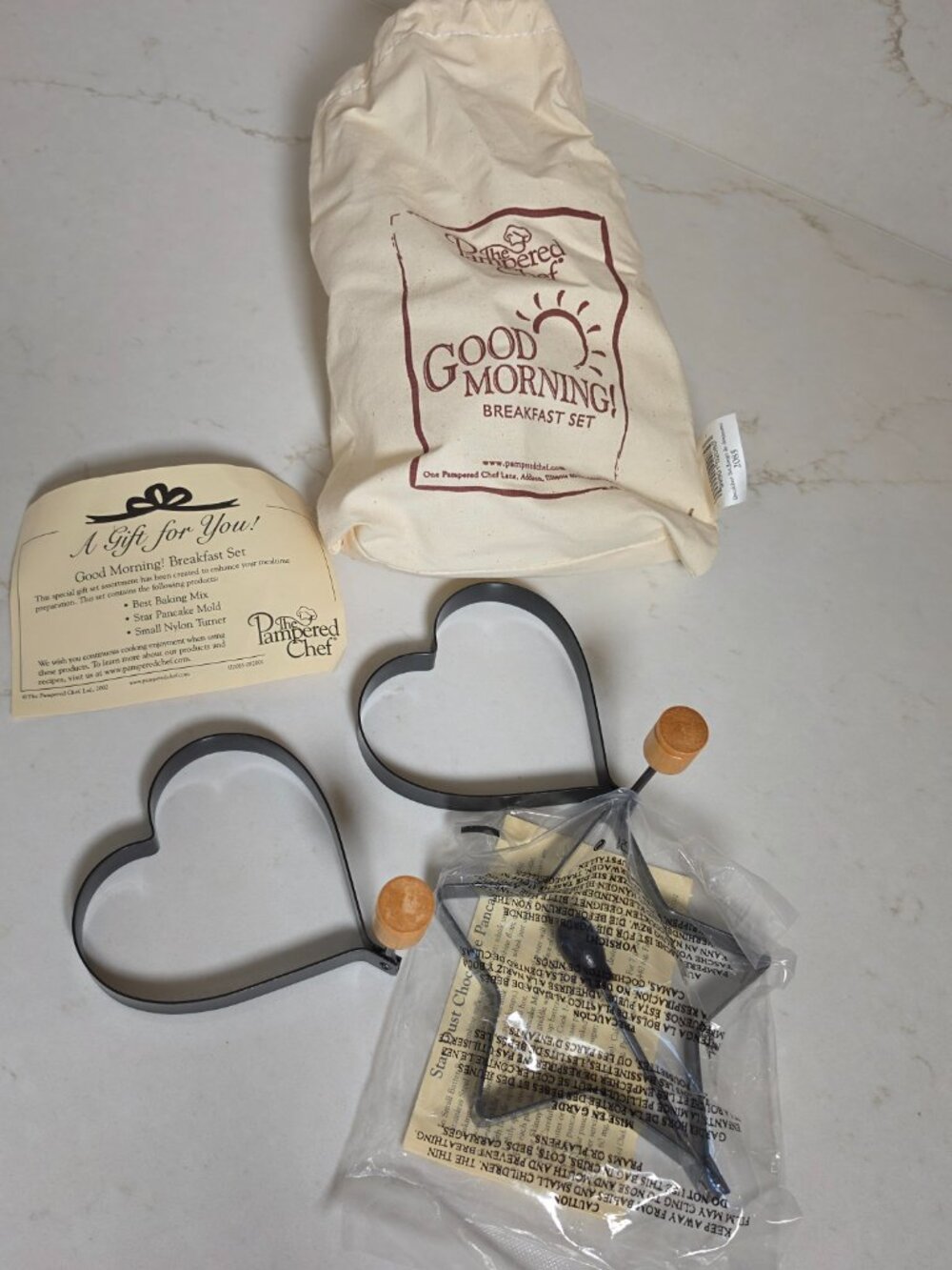 Pampered Chef Good Morning Breakfast Set Star & Heart Pancake Molds Canvas Bag